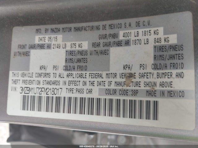 3MZBM1U72FM218017 Mazda pe