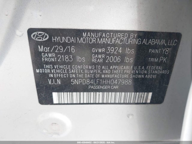 5NPD84LF1HH047988 Hyundai Elantra