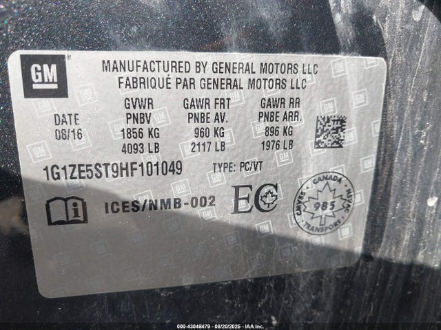 1G1ZE5ST9HF101049 Chevrolet lfv - di: direct injection, vvt: variable valve timing, gen 1