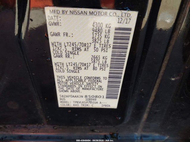 5BZAF0AAXJN850801 Nissan NV