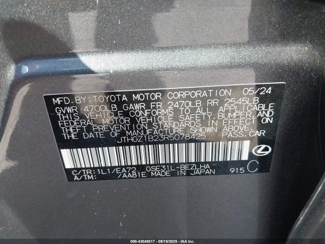 43048517 :رقم المزاد ، JTHGZ1B23R5078425 vin ، 2024 Lexus Is 350 F Sport مزاد بيع