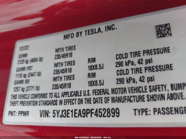 2023 TESLA MODEL 3 5YJ3E1EA9PF452899 Photo 8