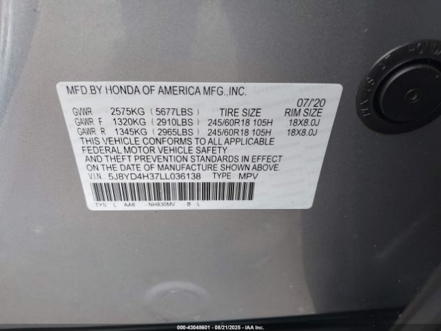 2020 ACURA MDX 5J8YD4H37LL036138 Photo 8