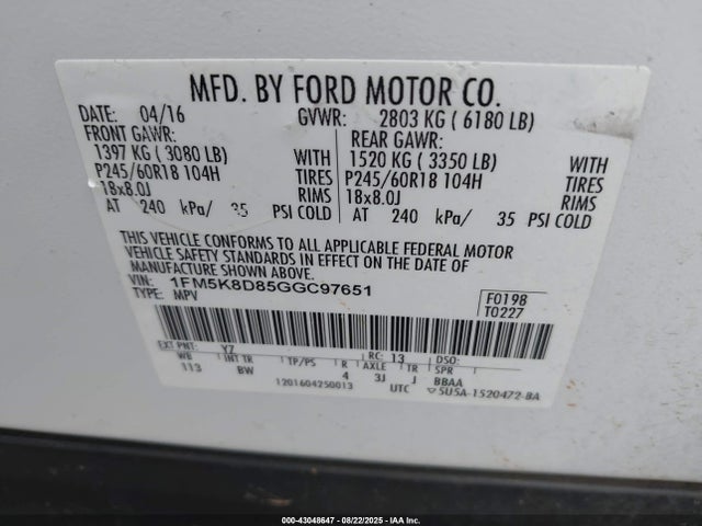 Ford 2016 2016 1FM5K8D85GGC97651 Image 9