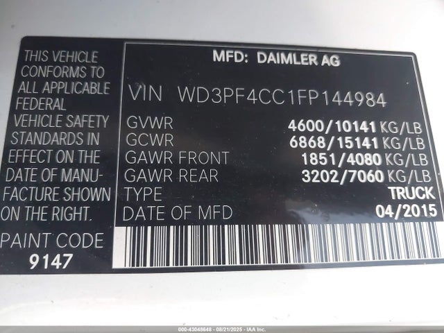 Mercedes-Benz Sprinter 2015 WD3PF4CC1FP144984 Image 8