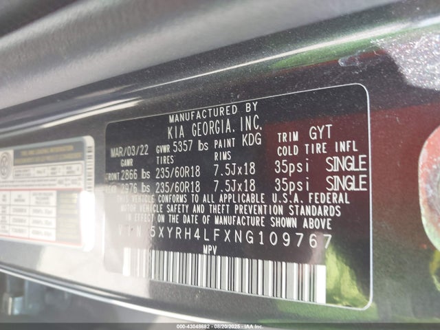 5XYRH4LFXNG109767 KIA t-gdi theta-iii