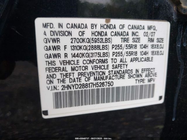 2007 ACURA MDX 2HNYD28817H526750 Photo 8