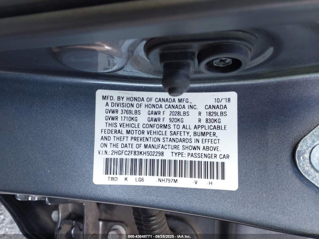 Honda k20c2 2019 2HGFC2F83KH502298 Image 9