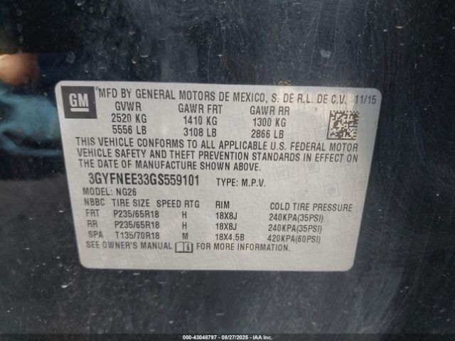 2016 CADILLAC SRX 3GYFNEE33GS559101 Photo 8