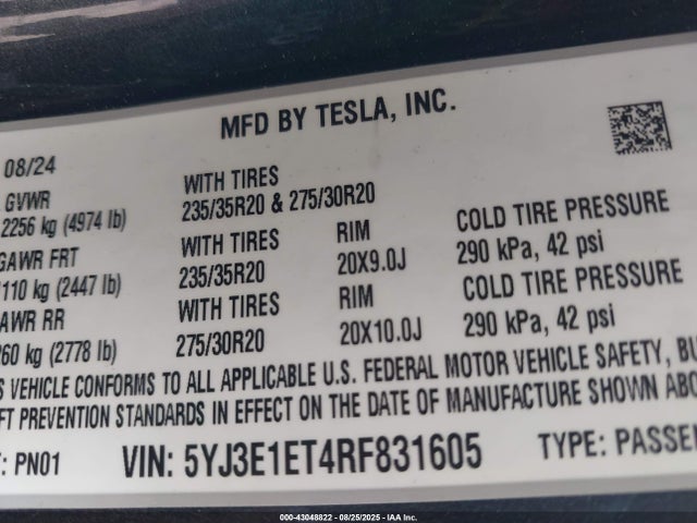 2024 TESLA MODEL 3 5YJ3E1ET4RF831605 Photo 8