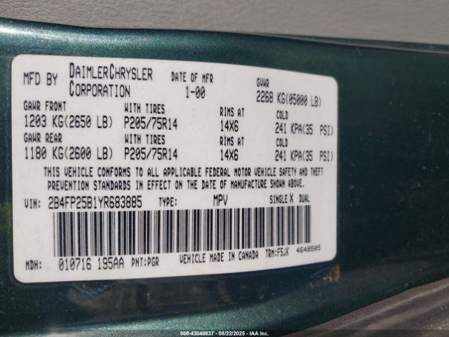 2000 DODGE CARAVAN 2B4FP25B1YR683885 Photo 8