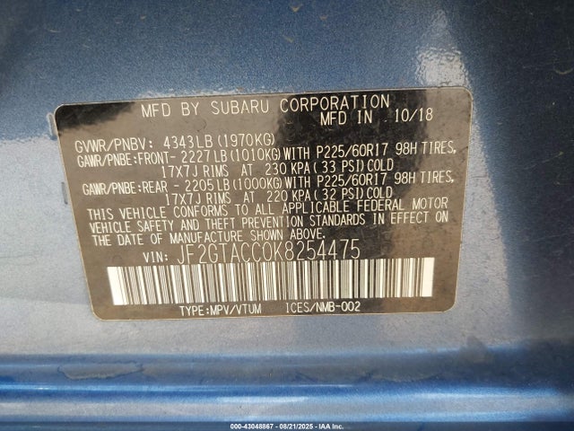 Subaru naturally aspirated 2019 JF2GTACC0K8254475 Image 9