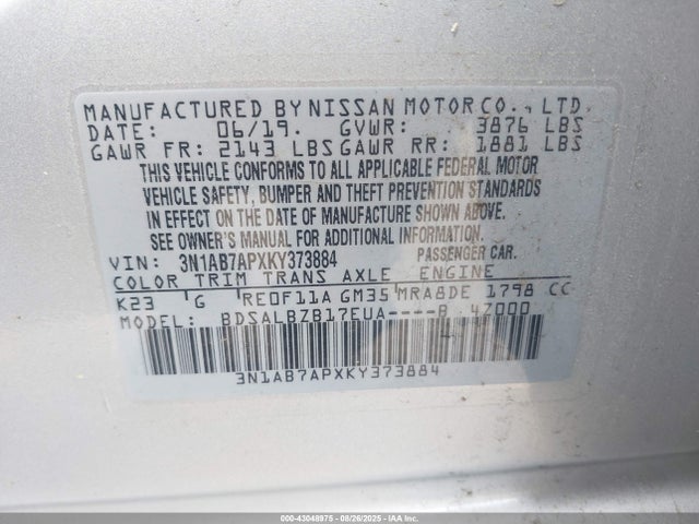 3N1AB7APXKY373884 Nissan 2019