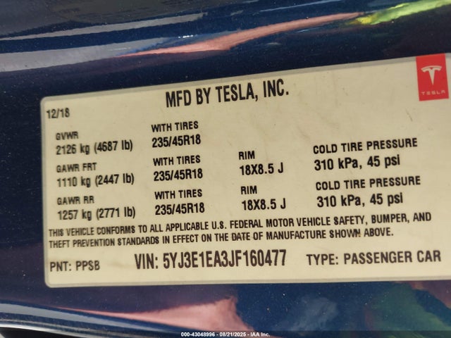 2018 TESLA MODEL 3 5YJ3E1EA3JF160477 Photo 8