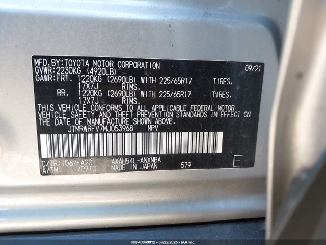 JTMRWRFV7MJ053968 Toyota a25a-fxs, 3nm+4nm(ni)