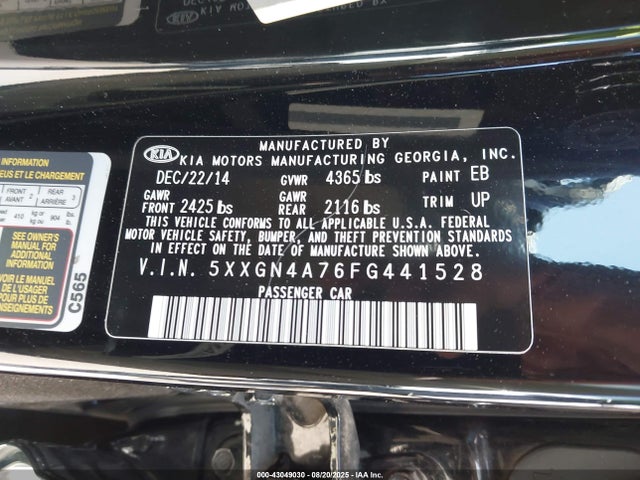 5XXGN4A76FG441528 KIA dohc gdi theta ii