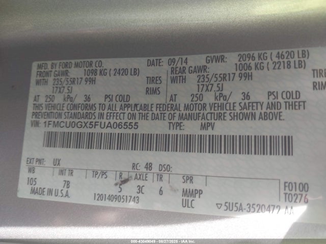 1FMCU0GX5FUA06555 Ford 2015