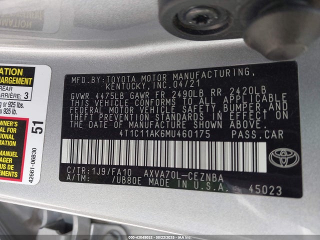 4T1C11AK6MU460175 Toyota a25a-fks