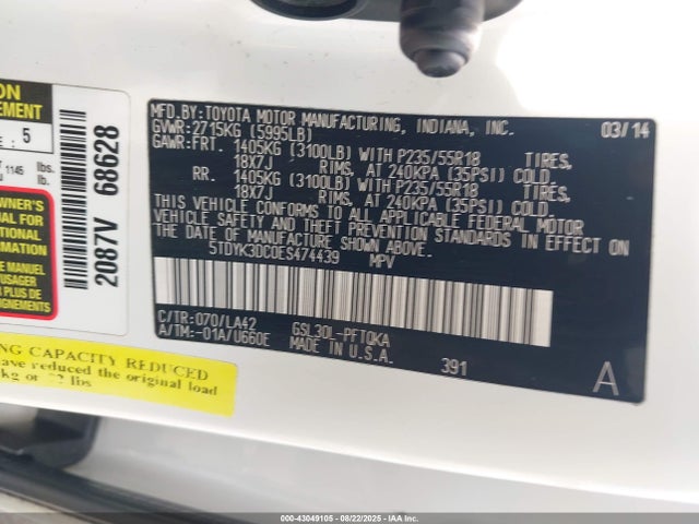 Toyota 2gr-fks 2014 5TDYK3DC0ES474439 Image 9