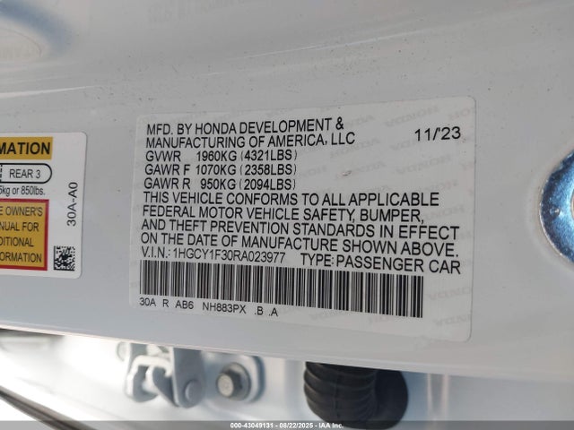 1HGCY1F30RA023977 Honda l15be