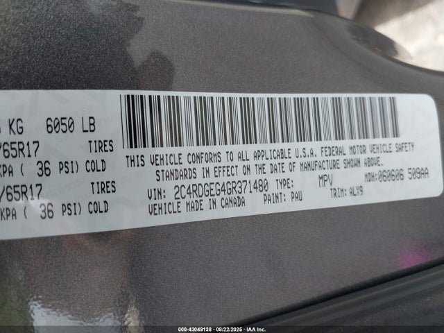 Dodge Grand Caravan 2016 2C4RDGEG4GR371480 Image 9