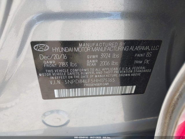 5NPD84LF5HH175165 Hyundai 2017