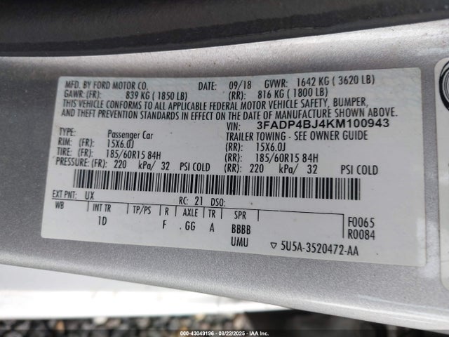 Ford Fiesta 2019 3FADP4BJ4KM100943 Image 9