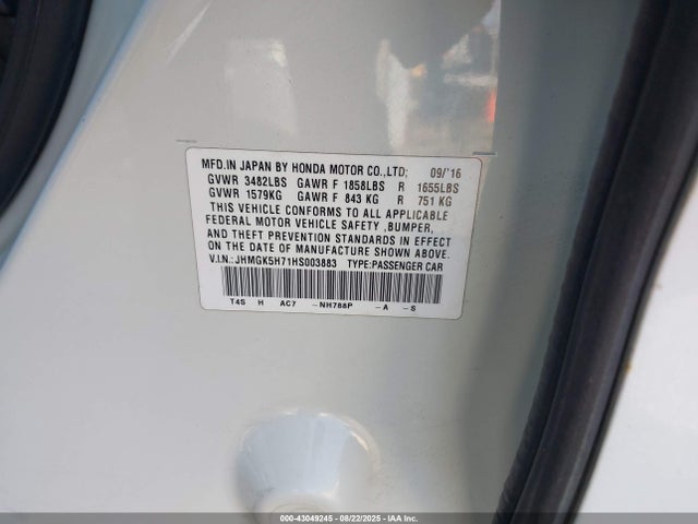JHMGK5H71HS003883 Honda l15b1/l15b3