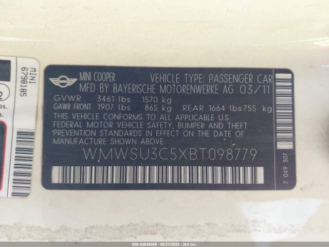 2011 MINI COOPER WMWSU3C5XBT098779 Photo 8