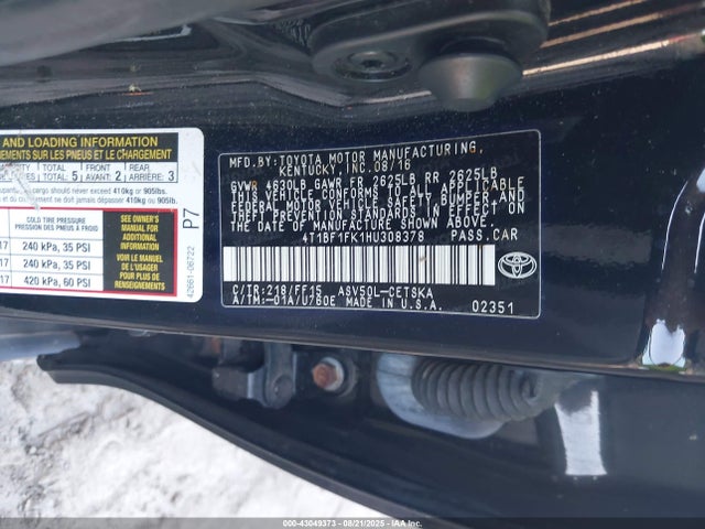 4T1BF1FK1HU308378 Toyota 2ar-fe