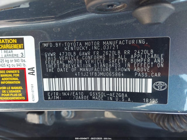 4T1JZ1FB3MU065864 Toyota 2gr-fks