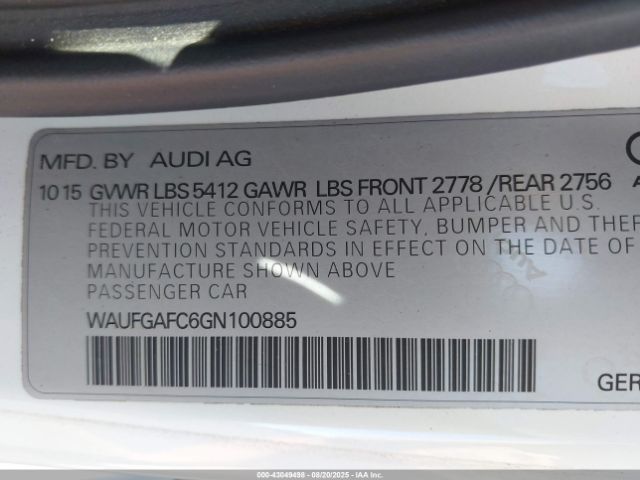 2016 AUDI A6 WAUFGAFC6GN100885 Photo 8