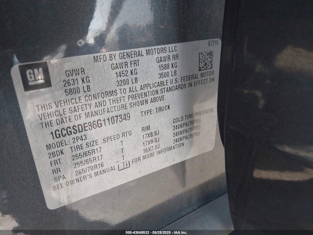1GCGSDE36G1107349 Chevrolet lfx - sidi, vvt, e85 max, aluminum