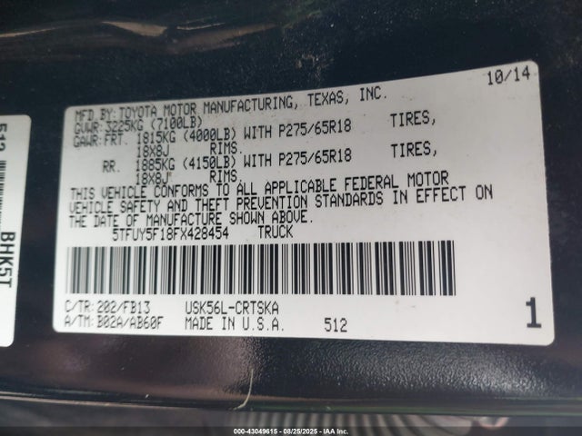 5TFUY5F18FX428454 Toyota Tundra Sr5 5.7l V8