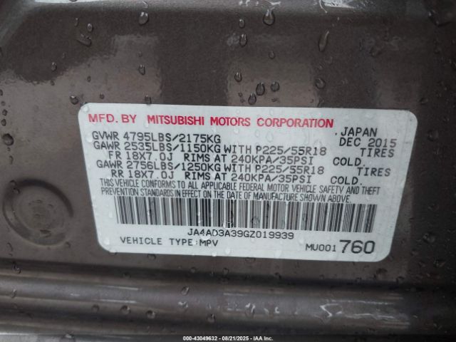 2016 MITSUBISHI OUTLANDER JA4AD3A39GZ019939 Photo 8