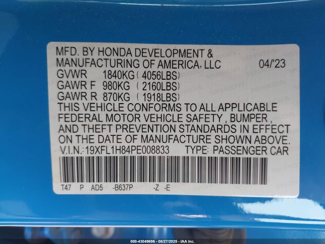 19XFL1H84PE008833 Honda l15b7