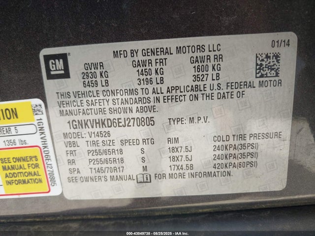 1GNKVHKD6EJ270805 Chevrolet llt