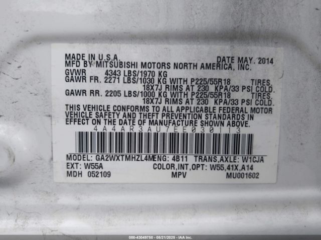 2014 MITSUBISHI OUTLANDER SPORT 4A4AR3AU7EE030113 Photo 8