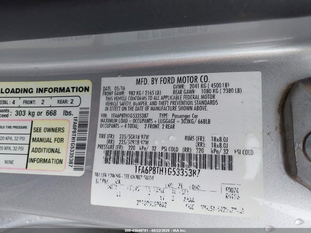Ford 2016 2016 1FA6P8TH1G5335387 Image 9