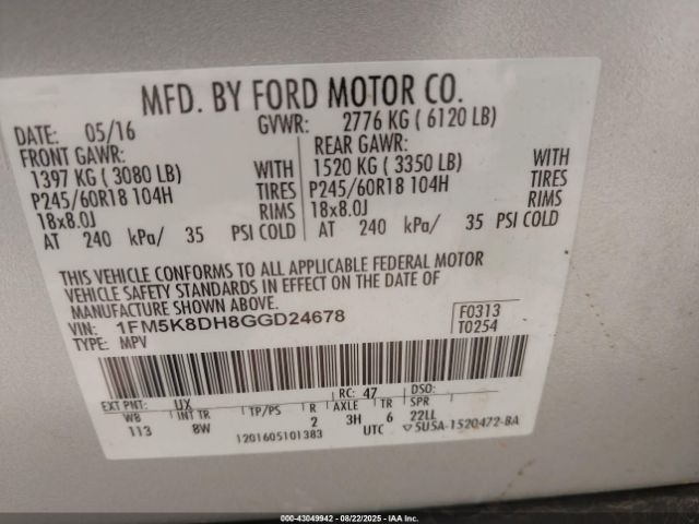 2016 FORD EXPLORER 1FM5K8DH8GGD24678 Photo 8