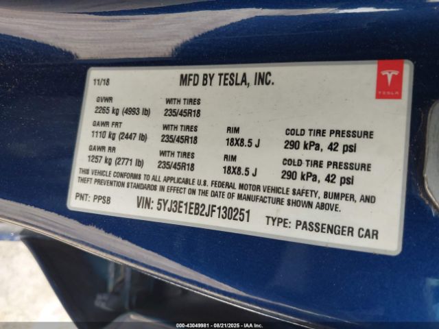 2018 TESLA MODEL 3 5YJ3E1EB2JF130251 Photo 8