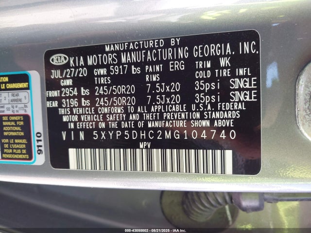 KIA kmc gdi lambda-ii 2021 5XYP5DHC2MG104740 Image 9
