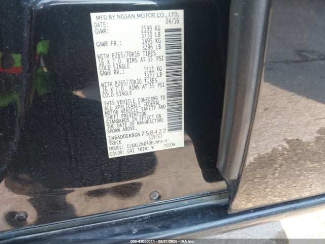 1N6AD0ER8GN758422 Nissan Frontier