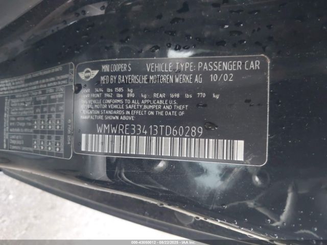 2003 MINI COOPER S WMWRE33413TD60289 Photo 8