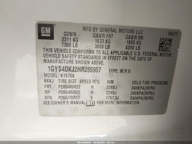 2017 CADILLAC ESCALADE 1GYS4DKJ2HR285957 Photo 8