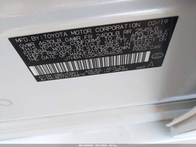 Lexus 8ar-fts 2019 JTHBA1D20K5094635 Image 9