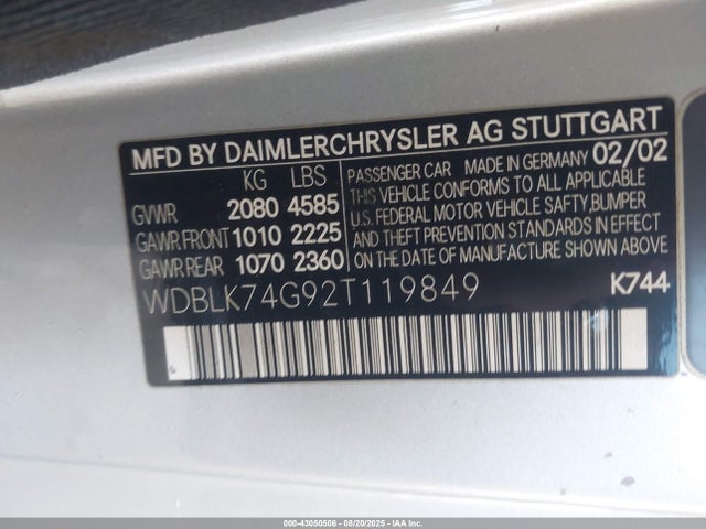 2002 MERCEDES-BENZ CLK 55 AMG WDBLK74G92T119849 Photo 8