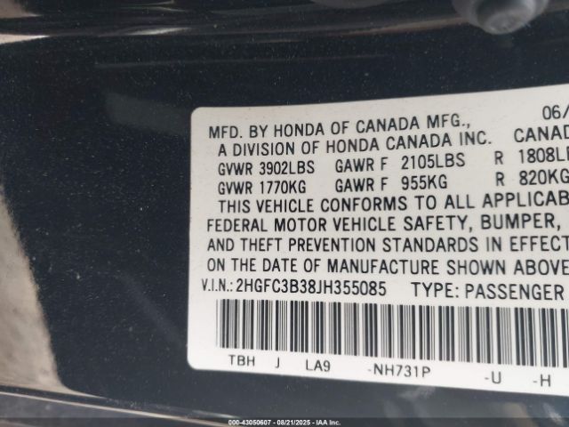 2018 HONDA CIVIC 2HGFC3B38JH355085 Photo 8