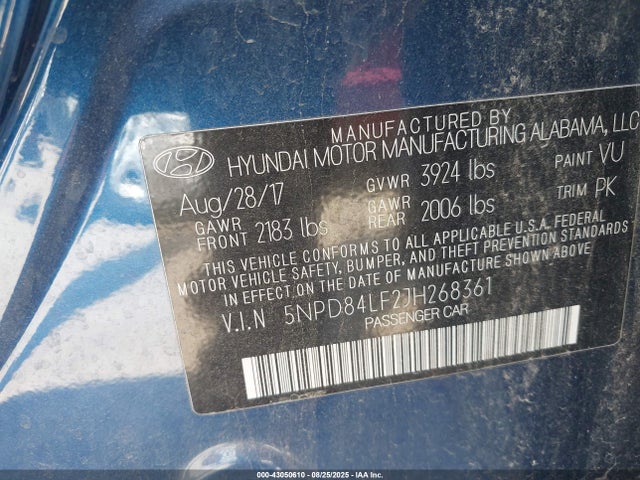 5NPD84LF2JH268361 Hyundai mpi nu
