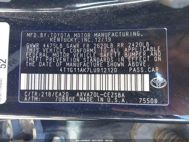 4T1G11AK7LU912120 Toyota a25a-fks